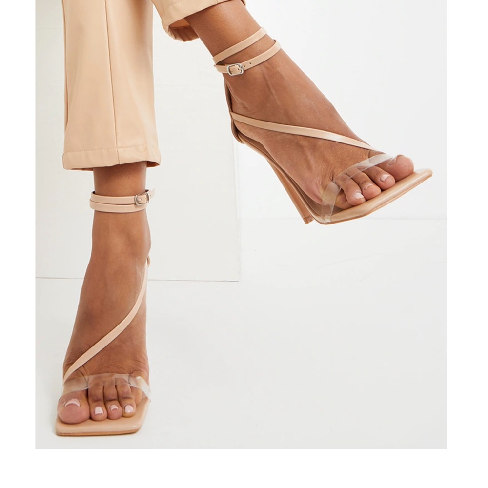 Pretty Little Thing Nude Wide Fit Square Toe Asymmetric Strap Sandal